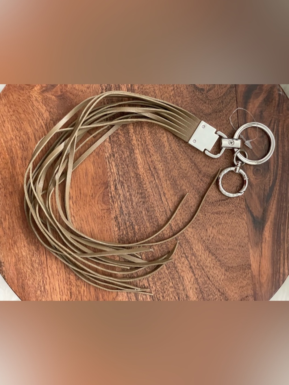 HENRI BENDEL Xtra Long Brown Leather Fringe Tassel Bag Charm
